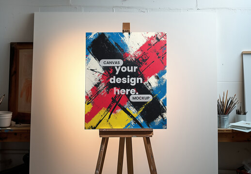 Canvas Artist Mockup on a Easel with Bright Studio Lighting with Generative AI