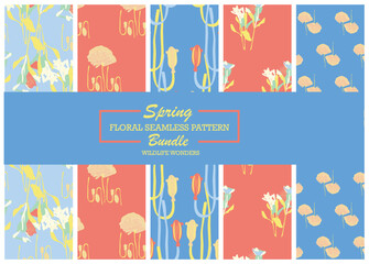 Bold  color trendy wildflowers collection  with intricate detailing, perfect for eco-themed packaging, textiles, and wallpaper. Ideal for creating a fresh, natural aesthetic that appeals to nature