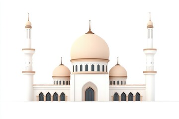 Elegant architectural design of a mosque with domes and minarets against a white background