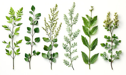 Wild plant stems featuring a mix of fresh green leaves and withered foliage