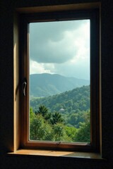 Descripci?n de lluvia en ventana con fondo paisaje, ventanas, cielo gris, agua
