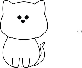 Black line art Cute cat sitting. Flat design for poster or t-shirt. Vector illustration