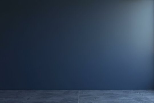 Empty Minimalist Room With Dark Blue Wall And Light Blue Floor