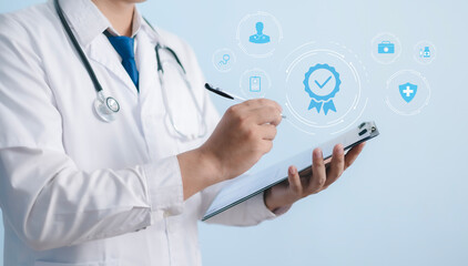 ISO Certification Standard Concept, Medical Service Quality Certification and Quality Improvement,...