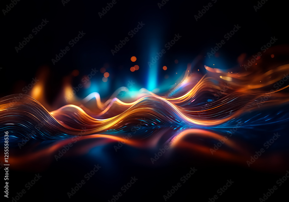 Leinwandbilder abstract glowing waves of orange and blue light flow and ripple on a dark surface, creating a dynami