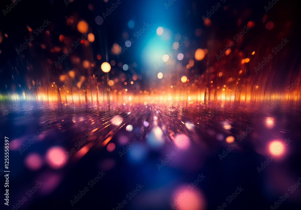 Aufkleber Dynamic bokeh lights with vibrant colors illuminate a dark abstract backdrop creating a sense of motion and energy.
