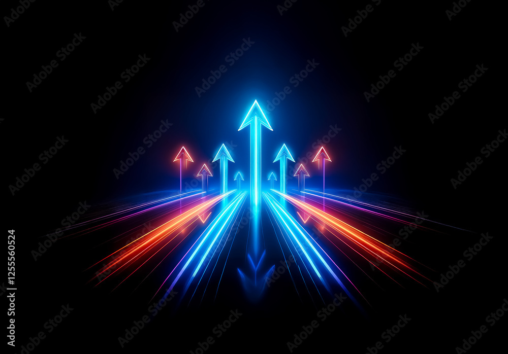 Aufkleber glowing arrows ascend against a dark backdrop. blue and orange light streaks create a sense of forwa