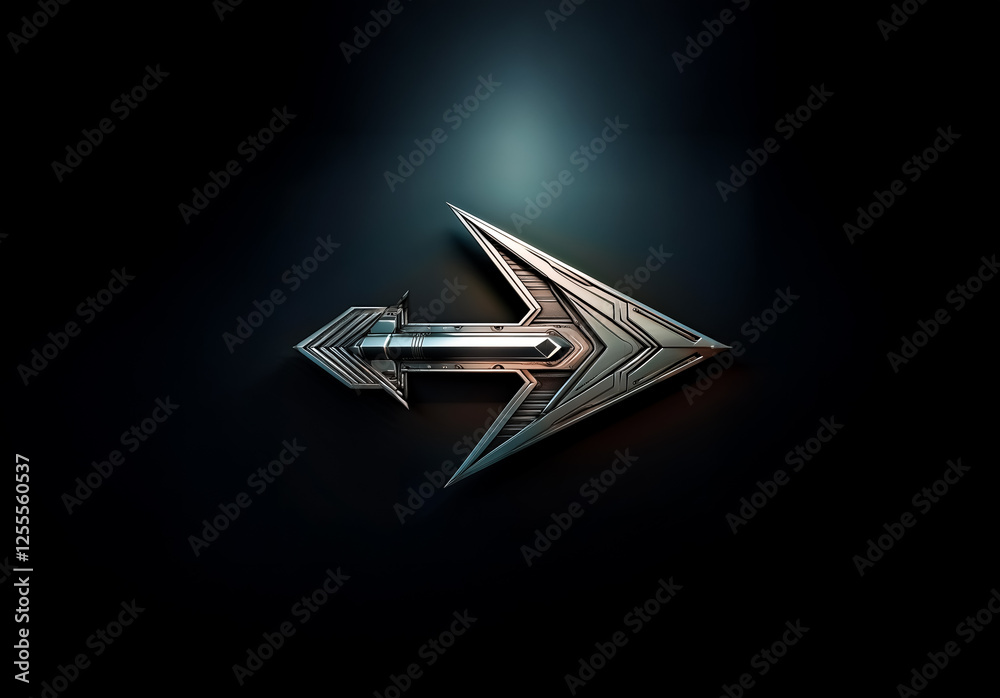 Aufkleber a metallic silver arrow points rightward, casting a subtle shadow on a dark, textured background. th