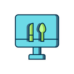 Filled outline Online ordering and fast food delivery icon isolated on white background. Flat filled outline style with shadow. Vector