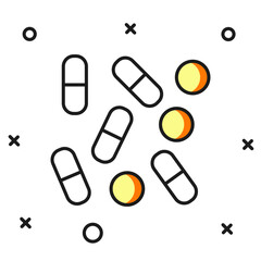 Filled outline Medical pill bottle biohacking icon isolated on white background. Pharmacy biohacking. Flat filled outline style with shadow. Vector