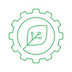 green tech icon leaf and cog shape for nature and tech, sustainability, eco friendly innovation concept