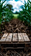 Rustic Wooden Pallet in a Cornfield