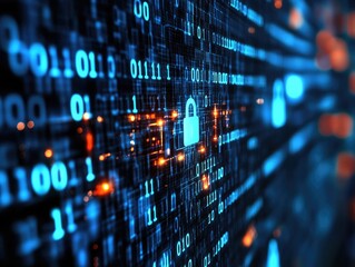 Digital Security: Binary Code with Padlock Symbolizing Data Protection