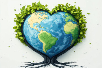 3D heart shape earth with green tree, idea of earth day, Arbor Day, sustainable green life style 