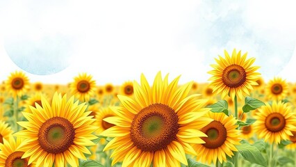 Obraz premium Vibrant Yellow Sunflowers in a Field Under a Cloudy Sky Summer Bloom Nature Photography