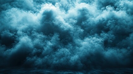 Fototapeta premium Dark teal ominous cloudscape, stormy weather, thick smoke-like texture.