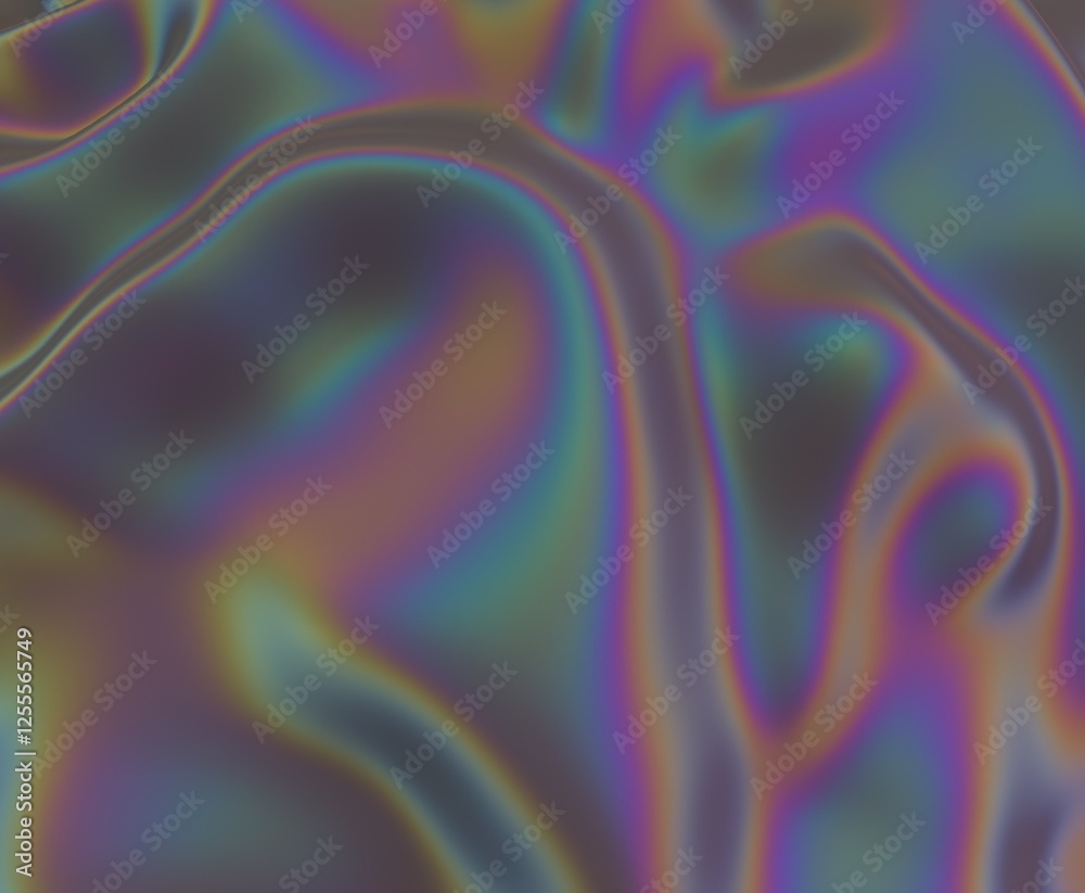 Poster 3d illustration depicting a fluid, organic surface with shimmering colors. the refraction of light c