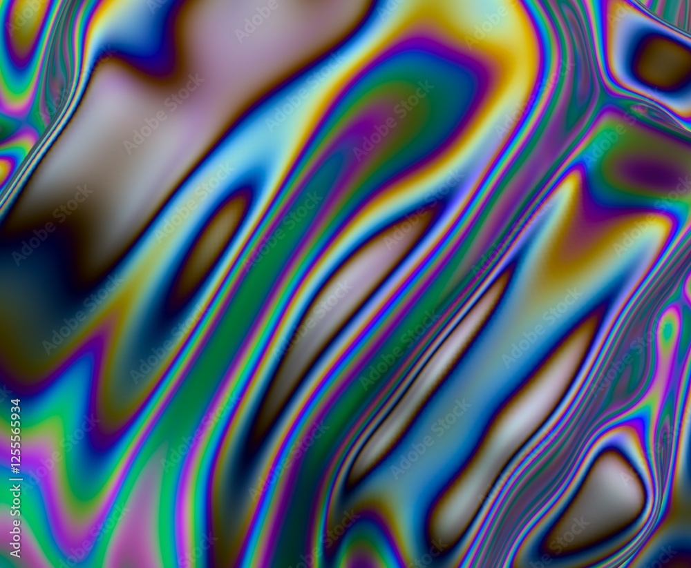 Poster 3d illustration depicting a fluid, organic surface with shimmering colors. the refraction of light c