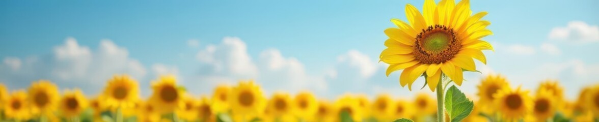 Obraz premium Single sunflower, towering above field, sunny day, sun, single, seed