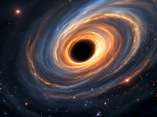 Black Hole in Space background: A mesmerizing black hole surrounded by glowing fiery swirls in deep outer space.