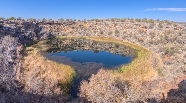 Close-up of the Montezuma Well sinkhole, Montezuma Castle National Monument, Arizona, USA