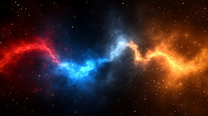 Fototapeta premium Celestial Nebula Shows Red And Blue Cosmic Clouds