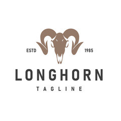 Vintage Logo Design Texas Long Horn Countryside Bull Illustration Template