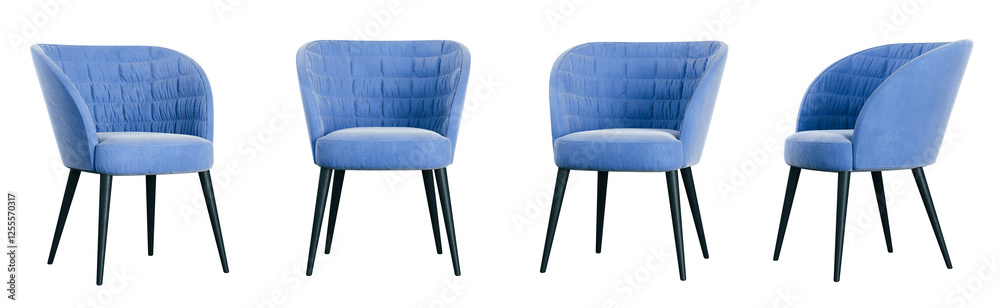 Poster blue chair set isolated on transparent background. 3d render.