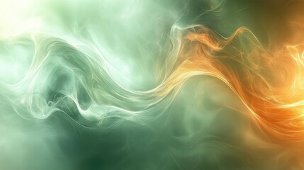 Fototapeta premium Abstract green and orange smoke wave background.