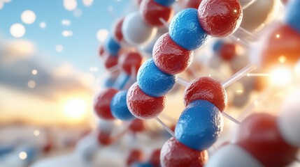 Molecule structure isolated on white background showcasing colorful bonds and atoms in a dynamic arrangement