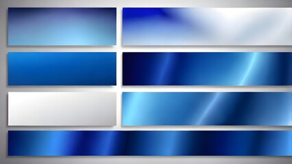 "Texture gradation background set with a smooth transition from deep royal blue to icy white. Shiny and metallic gradient effect, perfect for border, frame, ribbon, and label design. Elegant, futurist