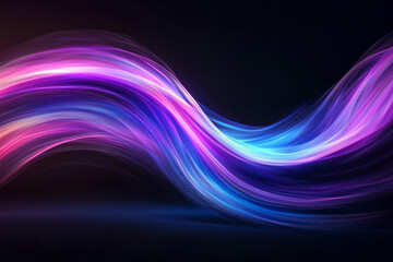 A vibrant, swirling wave of neon purple and electric blue light streaming through a black