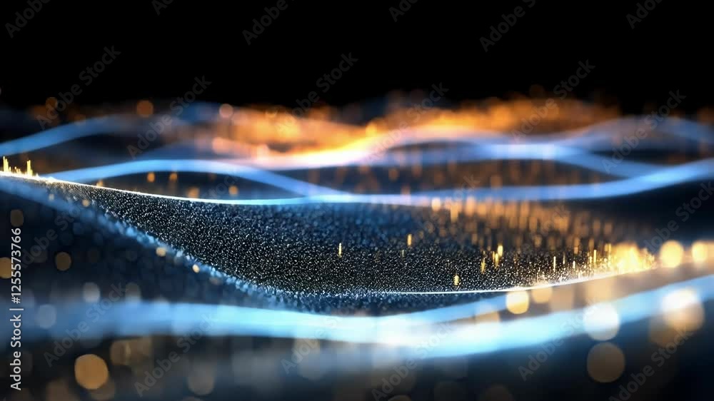 Wall mural abstract blue and gold particles are flowing and glowing, creating a mesmerizing wave like pattern o