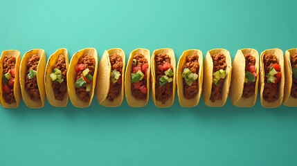 Delicious Mexican tacos with cheese, salsa, and toppings, captured in an illustrated style for culinary designs, in a whimsical cartoon style.
