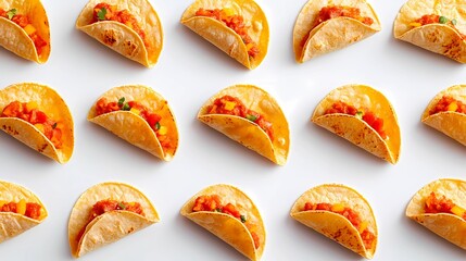 Delicious Mexican tacos with cheese, salsa, and toppings, captured in an illustrated style for culinary designs, in a whimsical cartoon style.
