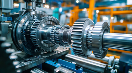Gear System. Close up of industrial gears in factory setting