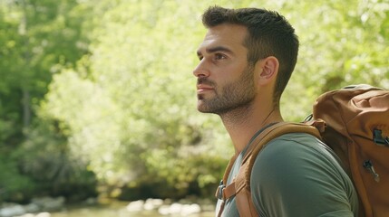 Thoughtful Hiker Contemplates Nature During Outdoor Adventure Trip
