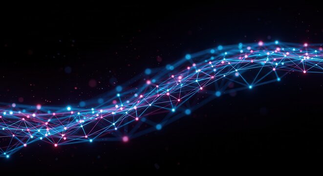 Abstract technology network with glowing nodes and lines. Modern and sophisticated background for banners, posters and social media.