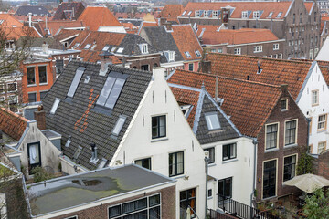 Aerial view Leiden historical houses.