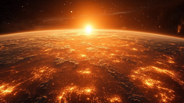 Sunrise over earth spectacular space scene outer space digital art celestial environment aerial view cosmic wonder - Powered by Adobe