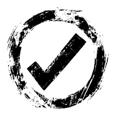 Black and White Grunge Tick Sign Vector - Distressed Tick Sign