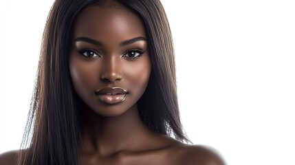 Naklejka premium pretty black African woman with radiant flawless skin, facial and skincare beauty industrial model portrait on soft light background 