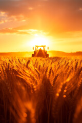 Fototapeta premium A timeless agricultural scene showcasing rows of wheat dancing in a breeze, while a lone farmer
