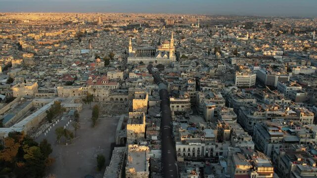 Drone shot of Damascus, Celebrations for the fall of Bashar al-Assad.