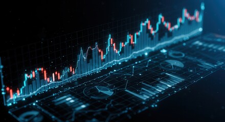 modern growing financial graph with rising up arrow on dark blue background. Investing, trading and stock market concept. 3D Rendering