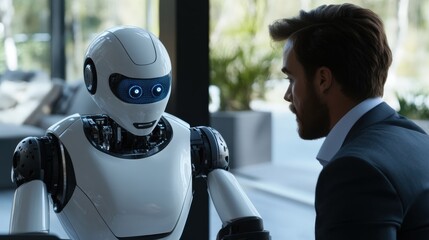 ロボットと人間が協力して作業する未来的なオフィスシーン Scenes of Robots and Humans Organizing Items in a Futuristic Office