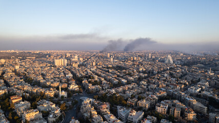 Drone shot of Damascus, Celebrations for the fall of Bashar al-Assad.