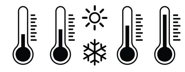 thermometer icon set. Weather Sign. Three vector thermometer showing the temperature. Warm cold Symbol - stock vector
