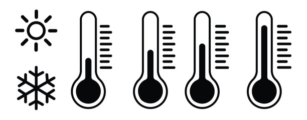Obraz premium thermometer icon set. Weather Sign. Three vector thermometer showing the temperature. Warm cold Symbol - stock vector 