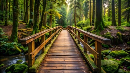 Wooden Bridge in Forest Path